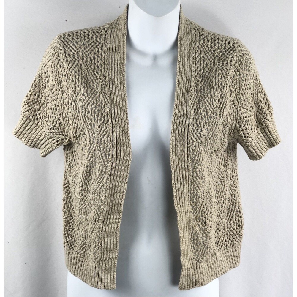 Vintage cropped shrug sweater S oatmeal crochet Open Grunge CottageCore Boho Y2K